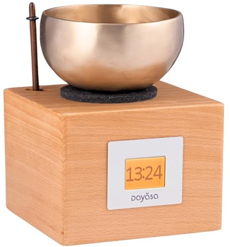 DAYASA Klangschalenuhr Kaala Buche Natur Holz | Handgefertigte Meditationsuhr mit Klangschale | Zen Wecker - Klangschalenwecker und Meditationstimer