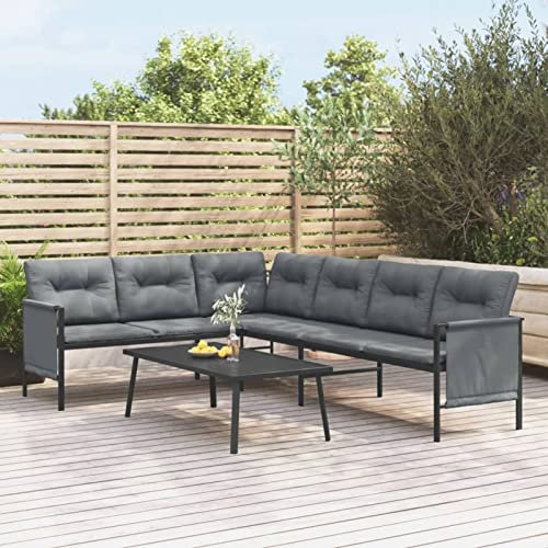 Festnight Gartenlounge Stahl Lounge Gartenmöbel Set Ecklounge Loungemöbel Terrasse Sitzgruppe Garten L Form Eck Terrassenmöbel Ecksofa Gartensofa mit Couchtisch, mit Couchtisch typ-1