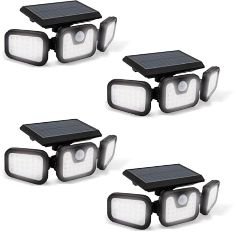 Panta TrioSolar - MEGA SPAR SET - 4 Stück - LED-Solar Aussenleuchte mit Sensor- energiesparende Solarlampe mit starkem Akku - 74 LEDs & 600 Lumen - Bewegungsmelder, Abschaltfunktion & Tageslicht