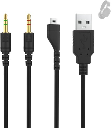 Ersatz-Arctis 5-Audiokabel, USB-A auf 3,5 mm Gaming-Headset-AUX-Kabel, kompatibel mit SteelSeries Arctis7, Arctis 3, Arctis Pro Wireless, Arctis Pro Gaming-Headsets auf PC, Mac, Laptops (1,8 m)