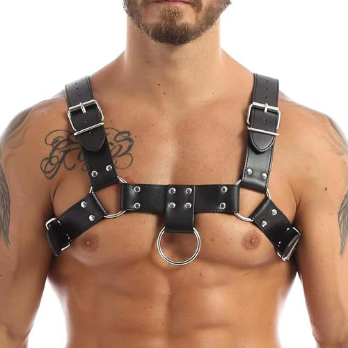 SUPKTHDY Harness Männer Gay Leder Harness Herren Oberkörper Sexy Unterwäsche für Mann Fetisch Bondage Brustgurt Erotische Brustgeschirr Party Clubwear Kostüme Sklaven Outfit Männer
