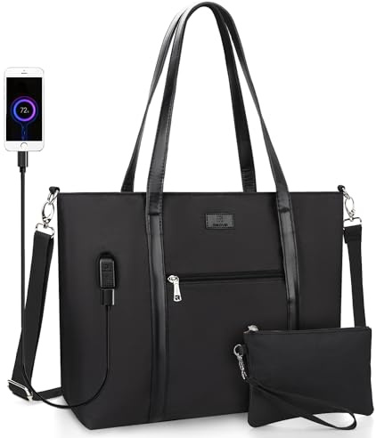 Laptop-Tragetasche für Damen, 43,8 cm (17,3 Zoll), wasserdicht, Nylon, Lehrertasche, Arbeitstasche mit Handgelenk, Geldbörse, Computer-Tragetasche, große Handtasche, Umhängetasche, Schultertasche (2