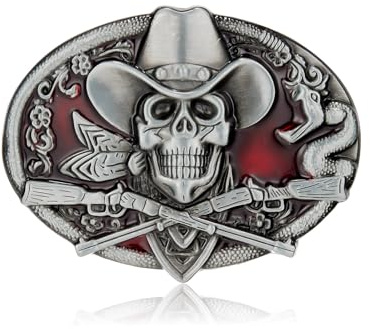 YOQUCOL Ghost Skeleton Skull Belt Buckle for Men American Native Western Cowboy Belt Buckle Red Enamel