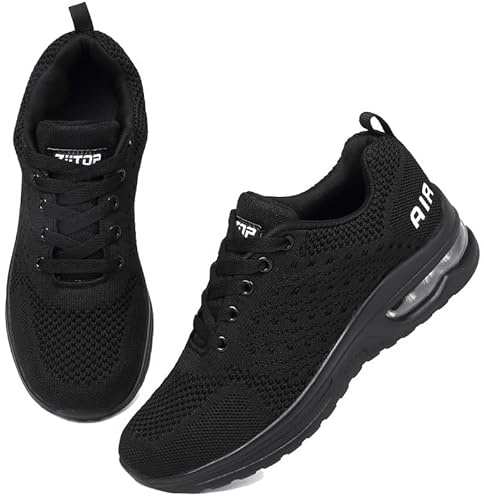 Trainers Mens Running Shoes Air Cushion Sports Shoes Casual Walking Sneakers Fashion Lightweight Breathable Athletic Sneakers Tennis Workout Gym Jogging Trainers Black