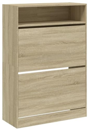 vidaXL Schuhschrank, Schuhkipper mit 2 Klappen, Schuhregal Schuhablage Platzsparend für Eingangsbereich, Schuhkommode Schuhaufbewahrung, Sonoma-Eiche