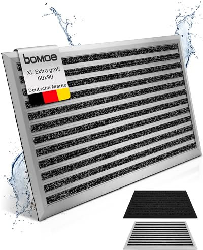 bomoe XXL Fußmatte Außen 60x90 cm – rutschfest Rostfrei Fussabtreter Aussenbereich – Outdoor-Fußmatte Eingang Fußabstreifer Außen Gitter Fusmattenteppich Silber – AluGant