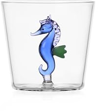 Ichendorf Milano Tumbler Cavalluccio Marino Blu, Collezione Marine Garden, 30 cl, Vetro Borosilicato, Fatto a Mano