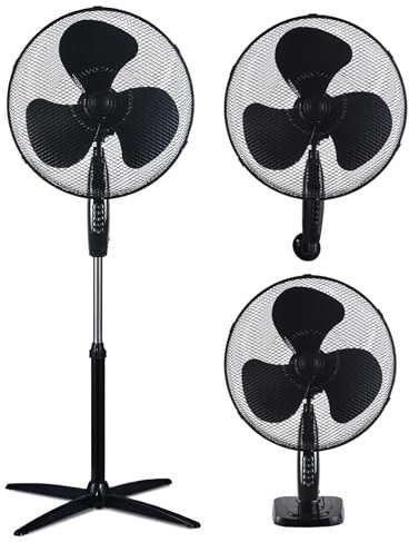 TIENDA EURASIA - Ventilador 3 en 1 | Ventilador Multifunción de Pie, Sobremesa y de Pared | Silencioso | 3 Velocidades | 45 W de Potencia | 2 Posciones Fijo/rotativo | Ø 43 x 125 cm (Negro)
