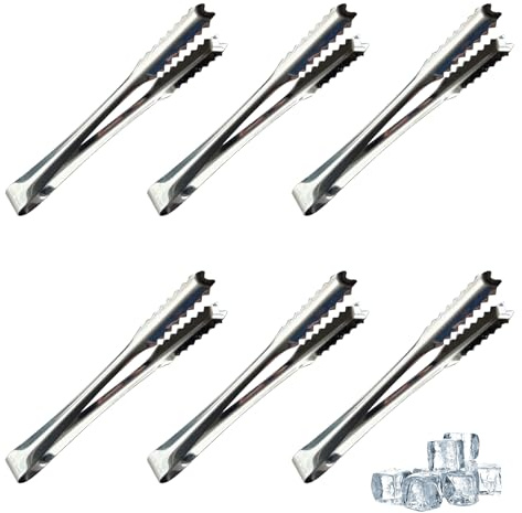 Fuletooye 6 Pcs Stainless Steel Ice Tongs, 6 inch Sugar Tongs, Mini Kitchen Tongs for Restaurants, Pubs, Party Kitchen