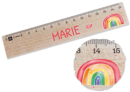 Holz Lineal 15cm - Regenbogen Holzlineal für Mädchen | Mit Namen personalisierbar | Tolles Geschenk zur Einschulung - 15 cm - Holz - personalisierte kurzes name holz-lineal tolle geschenke