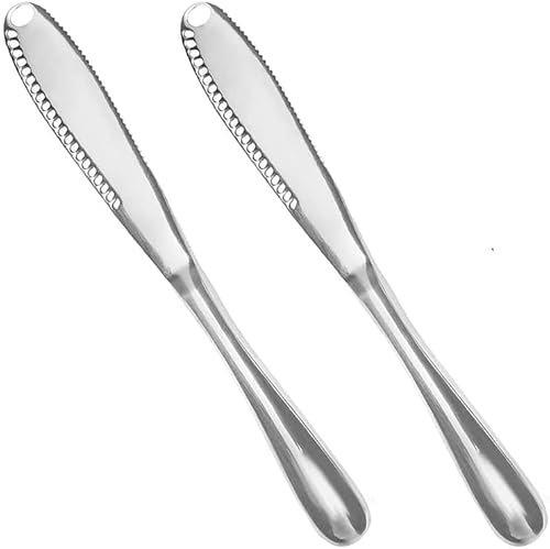 chargantyang 2 Pack Stainless Steel Butter Spreader Knife 3 in 1 Curler Multi-Function Butter Knife Slicer Butter Knife with Serrated Edge