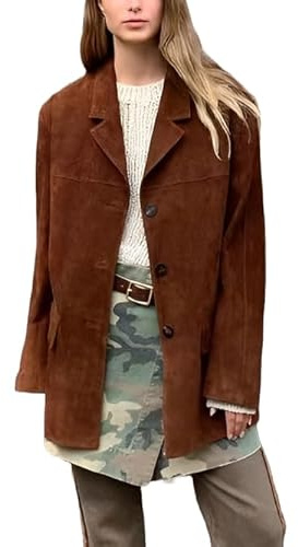 Giacca da donna marrone vintage in vera pelle classica con cerniera, L