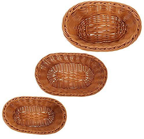 MAGICLULU Hand-woven Rattan Bread and Fruit Storage Basket Set, Wear-resistant Multi-function Snack and Fruit Container for Kitchen and Supermarket Display, 3pcs