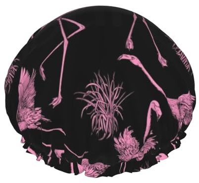 Abstrakte Flamingo-Duschhaube, doppellagig, für Damen, wiederverwendbar, geeignet für Baden, Spa