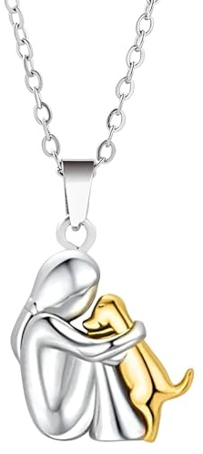 MYGLOAR Halskette, Mädchen und Hund Umarmungskette, 925 Sterling Silber Tier Halskette Anhänger, Geschenk für Mädchen, Tochter, Mutter, Freunde