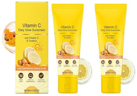 2 pezzi di crema solare vitamina C, vitamina C con crema solare turmerica, SPF 50+, protegge e corregge i danni causati dal sole, per viso e collo, non greasy and correling Sunscreen 80 g