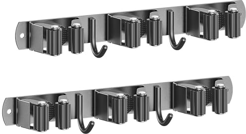 2er Pack Besenhalterung Wand, Edelstahl Besenhalter mit 3 Haltern & 2 Haken