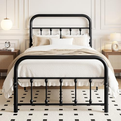 VECELO Metallbett 90 x 200 cm Bettrahmen mit Hohem Kopfteil, Modern Bett Betten Bettgestell mit Lattenrost aus Metall, Stabiles Gästebett Jugendbett, Einfacher Aufbau für Schlafzimmer Gästezimmer