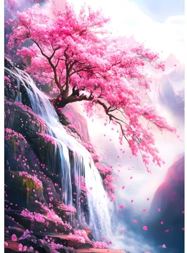 DPHERO DIY Baum des Lebens Diamant Painting Kits Bilder für Erwachsene Anfänger,5D Wasserfall Diamond Painting Set,DIY Runde Steine Berg Diamant Kunst Kits, Diamant Art für Zuhause Dekor 30x40 cm