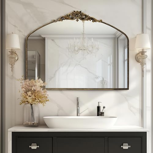 G-LEAF Antik Wandspiegel Schwarz Bogenspiegel - 101x76 cm Vintage Barockspiegel mit Krone, Robuster Metallrahmen Wanddeko für Schlafzimmer, Schminktisch & Eingangsbereich
