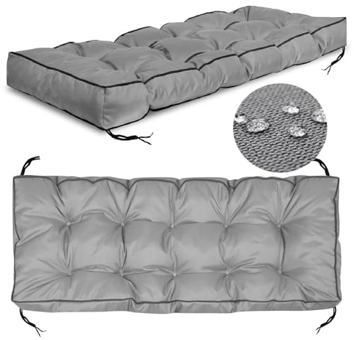 GARDEN KING ROYAL REST Gartenkissen 120 x 40 cm Gesteppte Bankauflage mit Paspel und Bindungen Sitz- Rückenkissen für Gartenbank Paletten