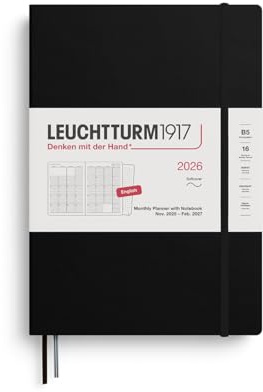 LEUCHTTURM1917 372784 månadsplanerare och anteckningsbok sammansättning (B5) 2026, 16 månader, mjukt skydd, svart, engelska