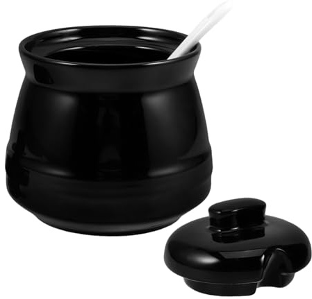 Garneck Sucrier en Céramique Noir 350ml avec Cuillère, Bocal Cuisine avec Couvercle Plan de Travail et Usage Domestique