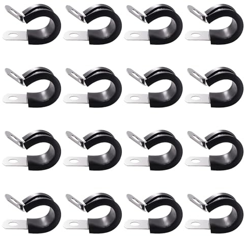 YYIGVMO 16 Piezas 13mm Clips P Forrados de Goma, Abrazaderas de Tubo de Acero Inoxidable Goma, P Clips para Tuberías y Cables