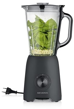 Severin Blender Mixeur, 600W, Capacité 1,5 L, 2 vitesses + fonction pulse, Résultat lisse pour smoothies, Lavage lave-vaisselle, lames acier inox, noir, SM 3722