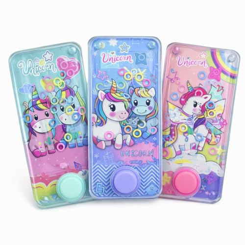 STUWU Wasser Geduldsspiel 3er Set – Einhorn Wasserspiel mit Ringwurf – Retro Wasser Spiel mit Knopf – Geschicklichkeitsspiel – Reisespiel & Mitgebsel Kindergeburtstag