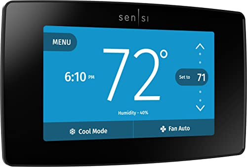 Emerson Sensi Touch Wi-Fi Smart Thermostat with Touchscreen Color Display, Works with Alexa, Energy Star Certified, C-wire Required, ST75 Black 5.625 x 3.4 x 1.17