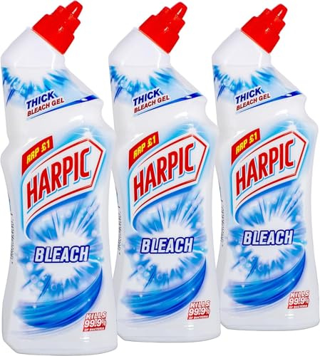 Harpic Toilet Bleach Gel, Original Scent, Pack 3 x 750 ml, Kills 99.9% of Bacteria, Toilet Cleaner