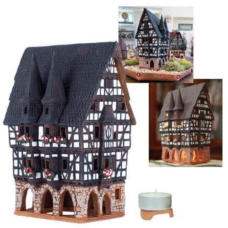 Midene Keramik Lichthäuser, Räucherhaus, Keramikhaus Deko, Häuser Handarbeit, Künstlerisches Miniatur Historisches Rathaus in Alsfeld, Deutschland B210N