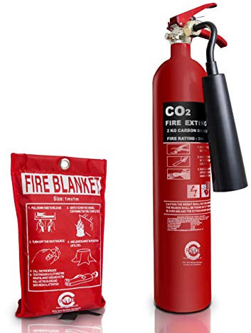 Premium FSS UK 2 KG CO2 FIRE Extinguisher with FIRE Blanket. BSI KITEMARKED with 5 Year Warranty. Ideal for Homes Kitchen Workplace Offices WORKSHOPS Warehouses GARAGES Hotels Restaurants 'Co2+B