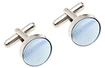 Plain Satin Solid Colour Classic Silver Metal Cufflinks (Baby Blue)