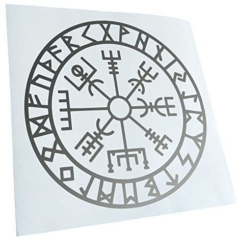 Kiwistar - Autoaufkleber - Wikingerkompass Runen - Silber - 10x10cm - Heckscheibe Auto Aufkleber wetterfest für Kfz LKW Mofa Truck - Sticker außen selbstklebend Tuning Zubehör für Fenster Fahrzeug