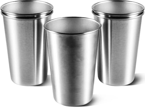 KISEER 5 Pack 16 Ounce Stainless Steel Pint Cups Shatterproof Cup Tumblers Unbreakable Metal Drinking Glasses for Bar, Home, Restaurant