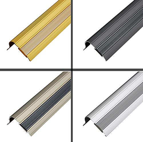 Perfil de borde de escalera, ángulo de escalera con inserto de goma, aluminio, ángulo de 30 x 45 mm, color dorado, longitud 900 mm, autoadhesivo, fácil montaje