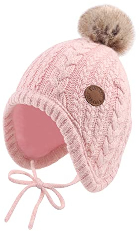 XIAOHAWANG Baby Wintermütze Mädchen Jungen Warm Strickmütze mit Pompom Niedliche BabymüTZE Herbst,Winter