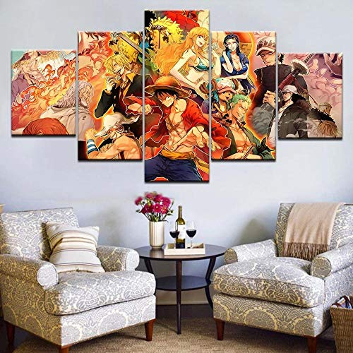 MPPSU One Piece Anime Poster Kunstdrucke Modular Wandkunst Modern Wanddekoration Wandbilder Wohnzimmer Leinwandbild 5 Teiliges Poster Set XXL Bilder Kreatives Geschenk Mit Rahmen 150 * 80cm