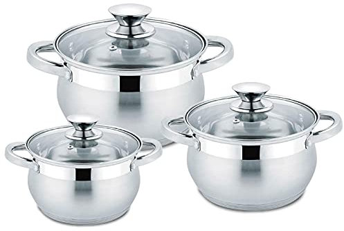 Stainless Steel Kettles with Lid, 3 L - 4 L and 6 L, Set of 6