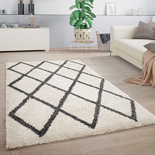 Paco Home Alfombra Salón Dormitorio/Pelo Largo Shaggy Distintos Diseños, Colores Y Tamaños, tamaño:120x160 cm, Color:Antracita Blanca