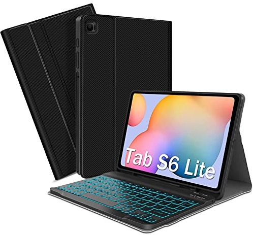 Backlit Keyboard Case for Samsung Galaxy Tab S6 Lite 10.4 Tablet | 2024/2022/2020 SM-P620/P625/P610/P613/P615/P619, Smart Cover with Detachable Wireless UK Layout Keyboard S Pen Holder,Black