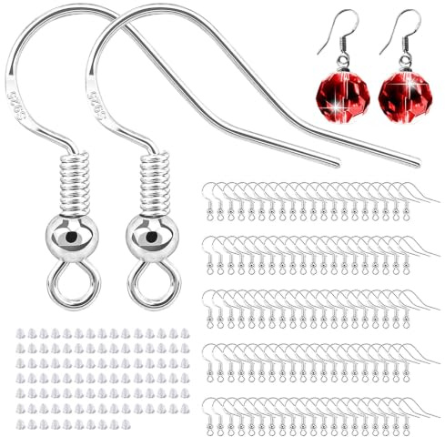 Ganci per orecchini in argento Sterling, 100 pezzi, in argento 925, per | Ganci per orecchini placcati in argento 925, 100 pezzi, ipoallergenici, trasparenti, per la creazione di gioielli fai da te