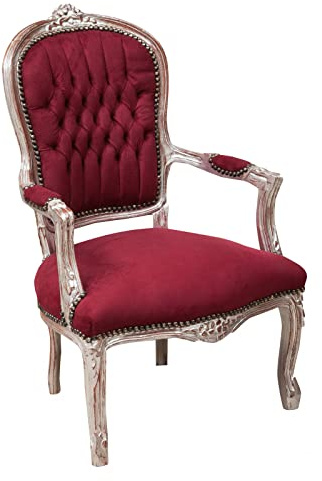 Biscottini Poltrona barocca 102x67x65 cm | Sedie luigi XVI imbottite | Sedia salotto in velluto rosso stile francese | Poltrone stile particolare