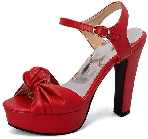 Kvinnor sandaler peep toe spänne remmar skor, block klack super hög klack handgjorda plattformspumps för kvinnor stor storlek 35–48 z33–851, röd, 40 EU