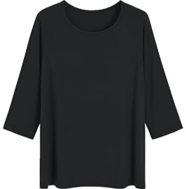 Latuza Women's Viscose Pajama Tops Crewneck 3/4 Sleeves Sleep Tee XL Black