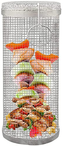 BAtlam Grille roulante pour Barbecue, Panier de Cage Feuilles de Cage de Barbecue en Acier Inoxydable Accessoires de Barbecue pour grillades en Plein air, Panier de grillades Ever-L (S)
