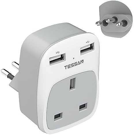 TESSAN UK to Brazil Plug Adapter, Type N Travel Adaptor with USB C | Power Adapter Travel Plug, Type N Plug for UK to Brazil, Brazilian