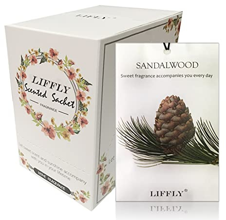 LIFFLY 14 Packs Sandalwood Scented Sachets Bag for Drawer and Closet Long Lasting Gift